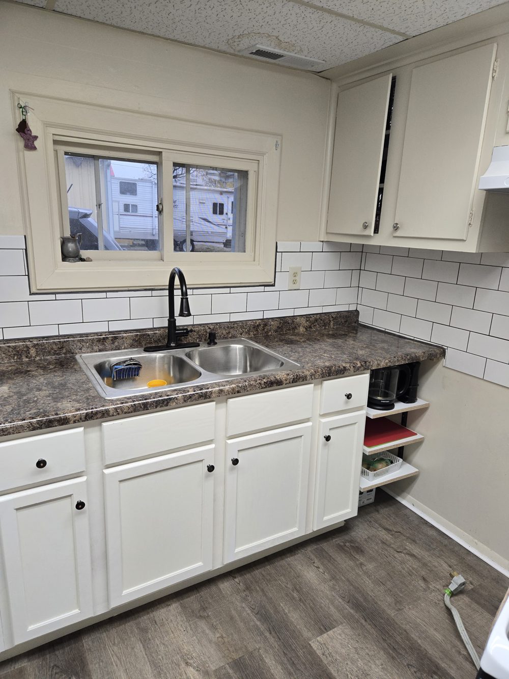 After: new subway tile kitchen backsplash