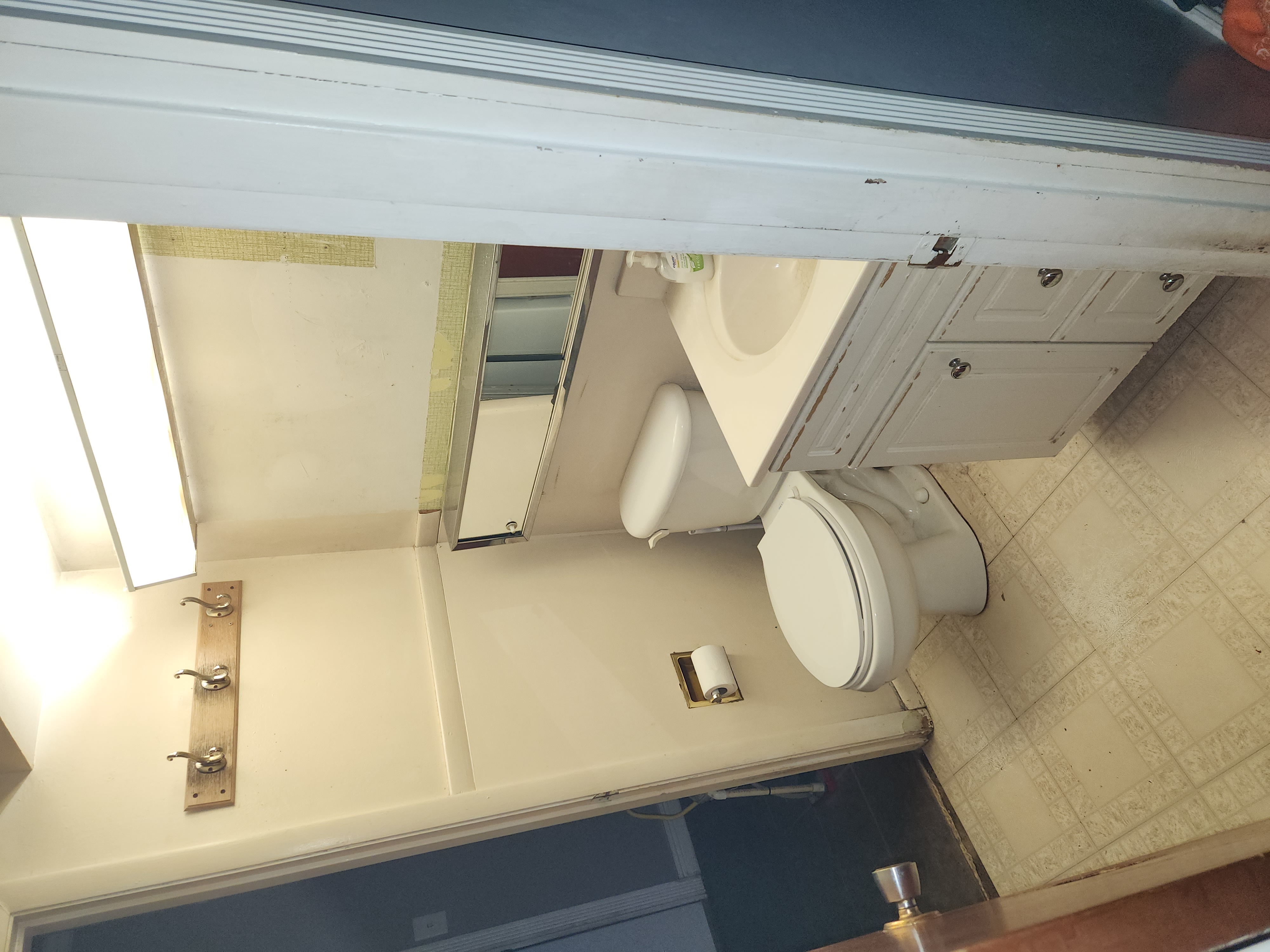 Before: toilet and vanity, wide view